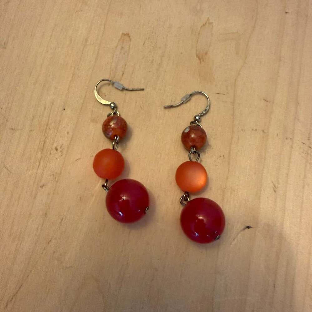 Red And Orange Beaded Dangle Earrings